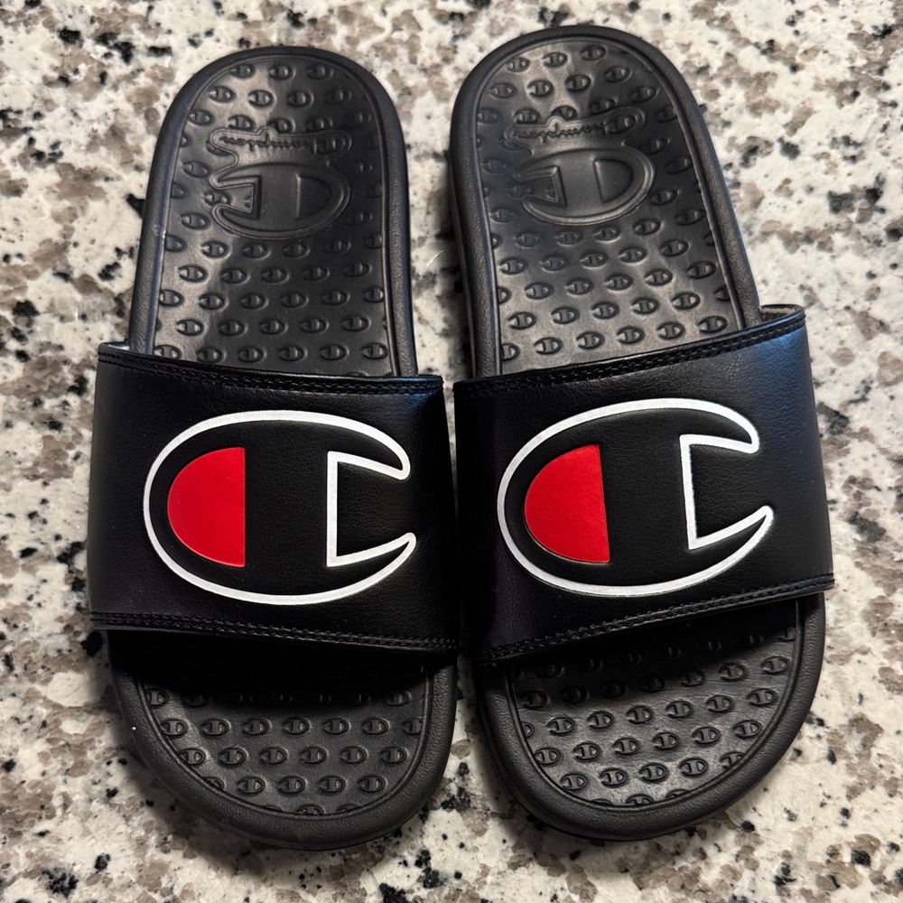 Champion Kids Black and Red Logo Slide Sandals